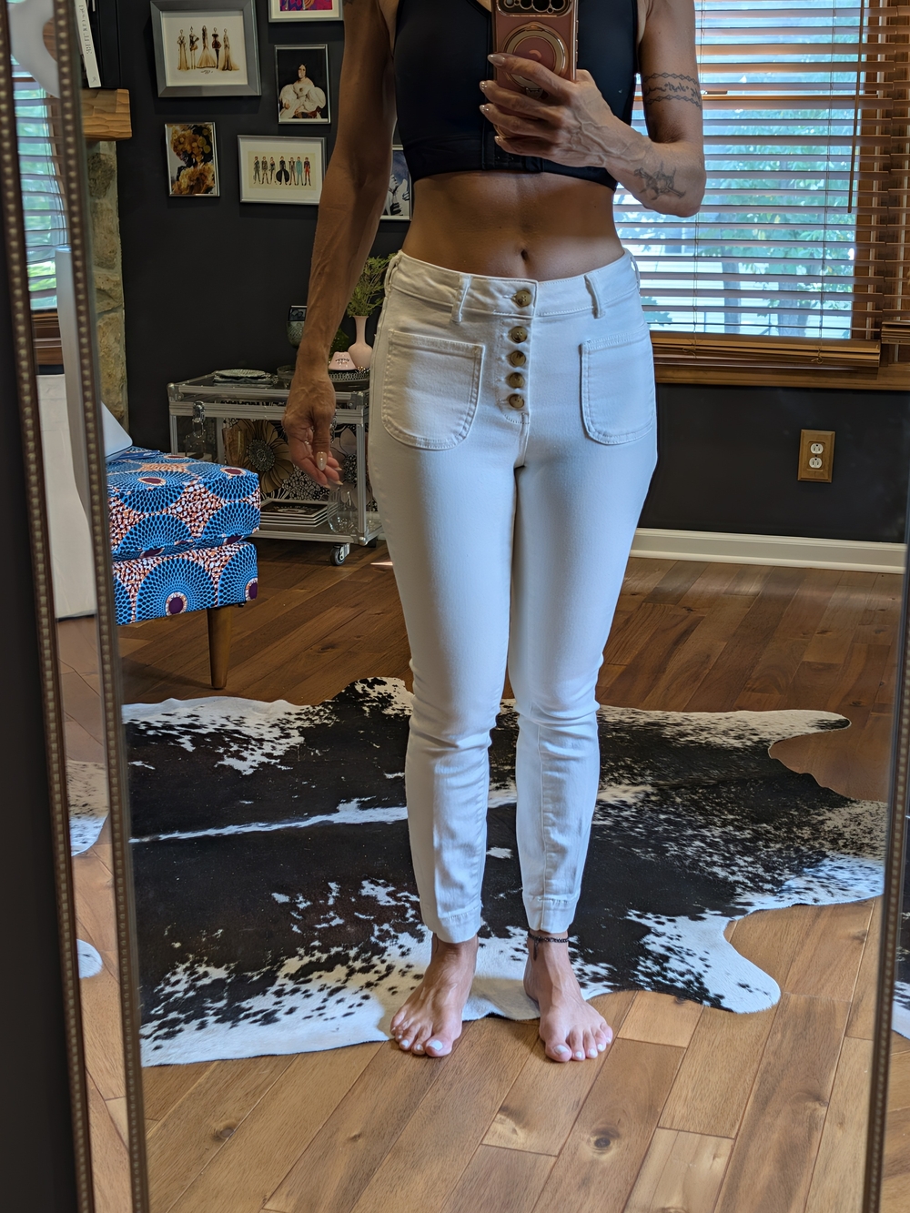 Anthropologie White High-Rise Button-Front Cropped Skinny Jeans